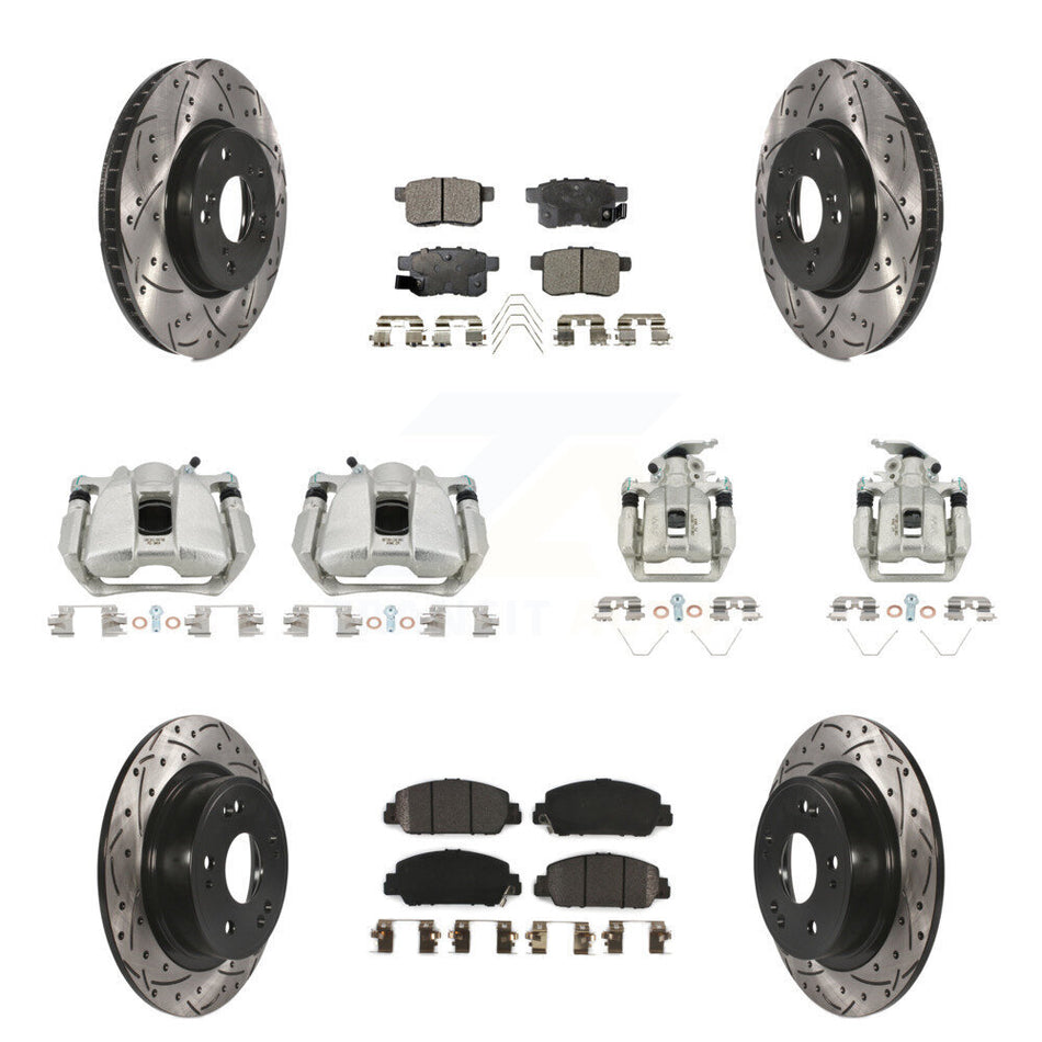 Front Rear Brake Caliper Drill Slot Rotors Semi-Metallic Pad Kit (10Pc) For Honda Accord KCD-100388P