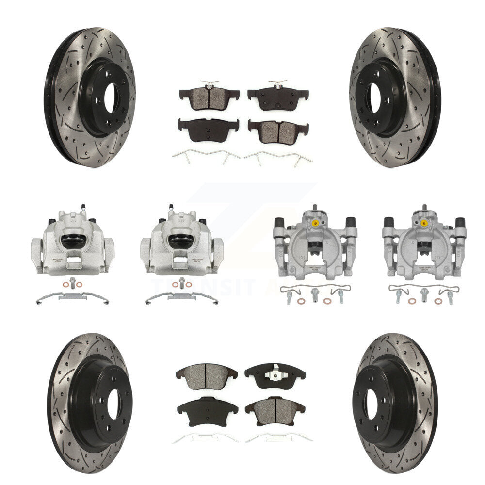 Front Rear Brake Caliper Drilled Slot Rotor Semi-Metallic Pad Kit (10Pc) For Ford Fusion KCD-100388S