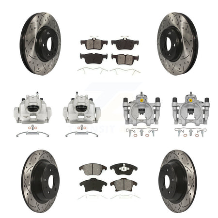 Front Rear Brake Caliper Drilled Slot Rotor Semi-Metallic Pad Kit (10Pc) For Ford Fusion KCD-100388S