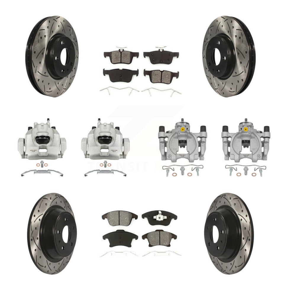 Front Rear Brake Caliper Drilled Slot Rotor Semi-Metallic Pad Kit (10Pc) For Ford Fusion KCD-100388S