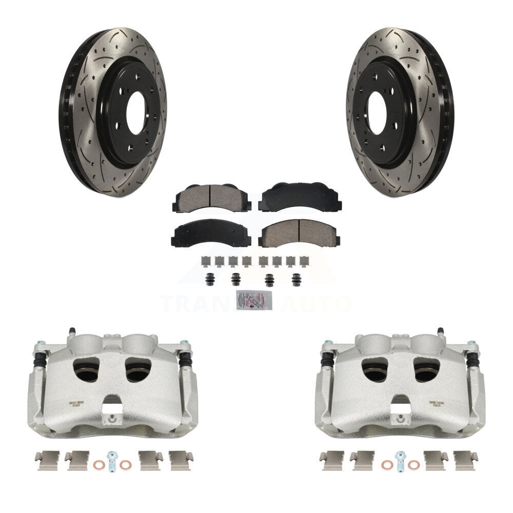 Front Brake Caliper Drill Slotted Rotor Ceramic Pad Kit For Ford F-150 With 7 Lug Wheels KCD-100389N