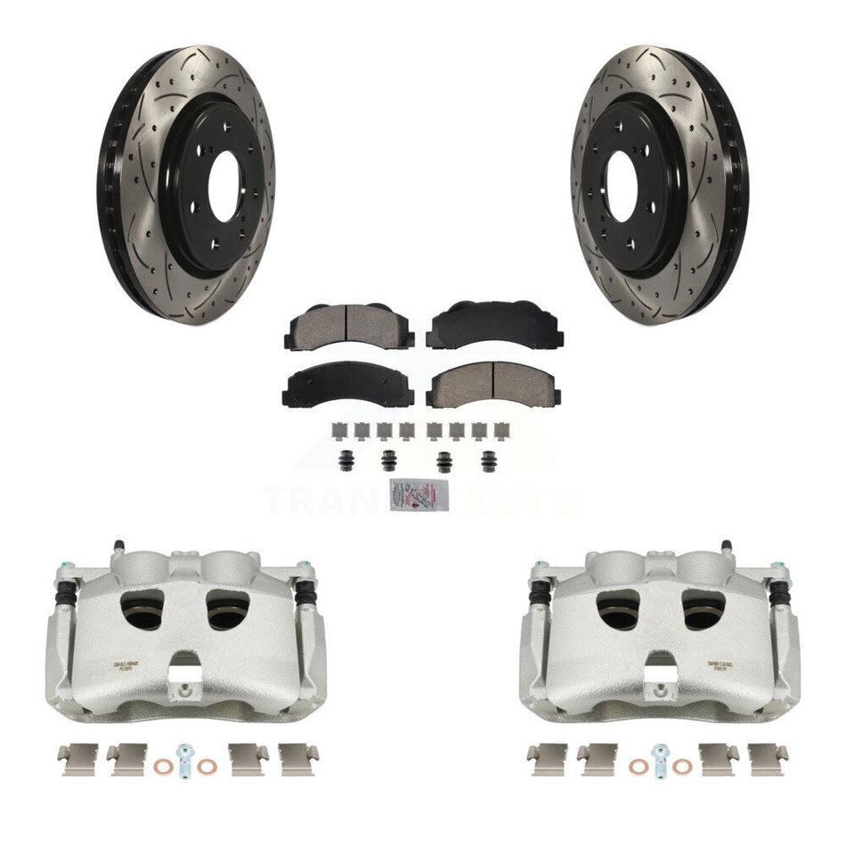 Front Brake Caliper Drill Slotted Rotor Ceramic Pad Kit For Ford F-150 With 7 Lug Wheels KCD-100389N