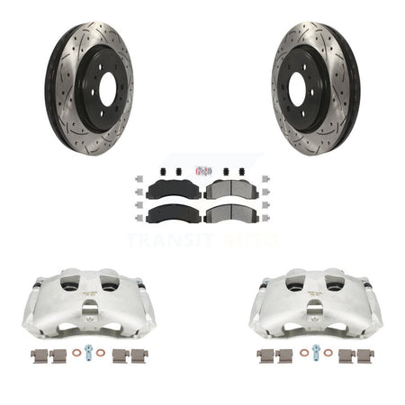 Front Disc Brake Coated Caliper Drilled Slotted Rotors And Semi-Metallic Pads Kit For Ford F-150 KCD-100390N by Transit Auto