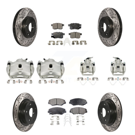 Front Rear Brake Caliper Drill Slot Rotors Semi-Metallic Pad Kit (10Pc) For Honda Accord KCD-100390P