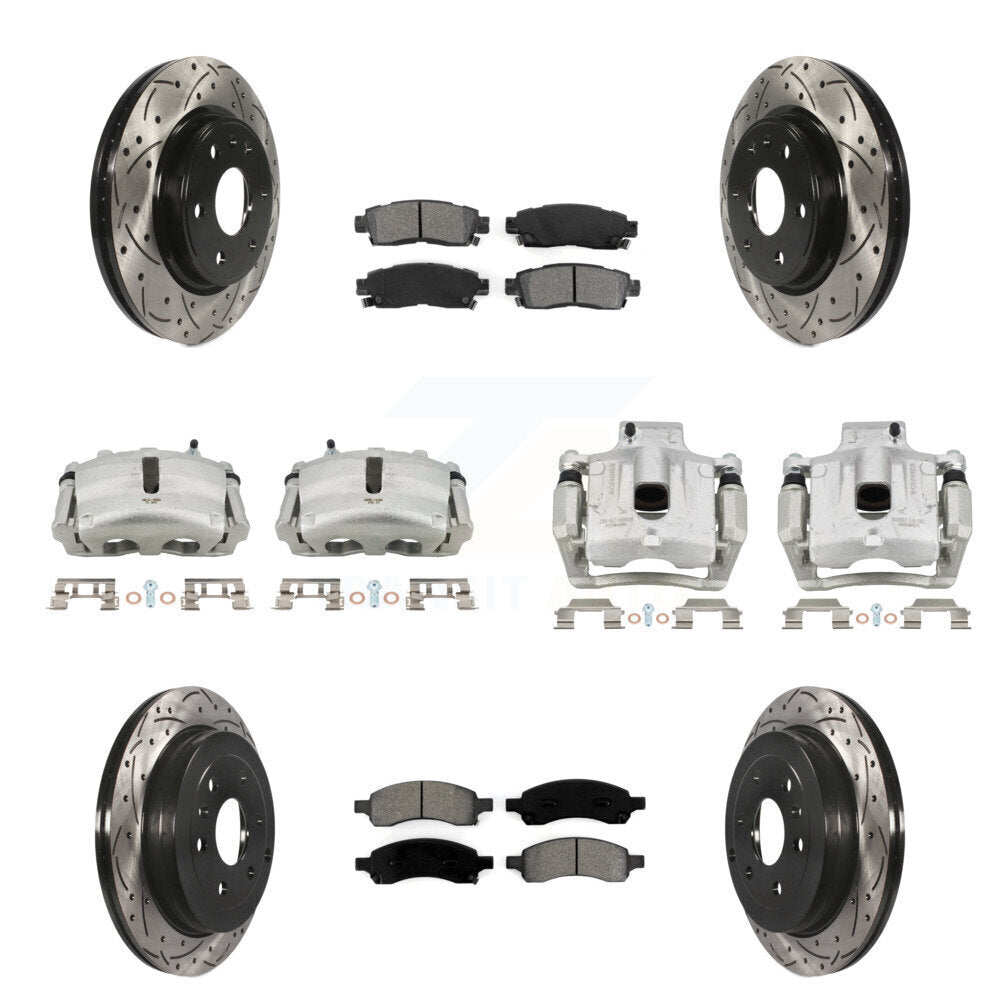 Front Rear Brake Caliper Drill Slotted Rotor Semi-Metallic Pad Kit (10Pc) For GMC Acadia KCD-100390S