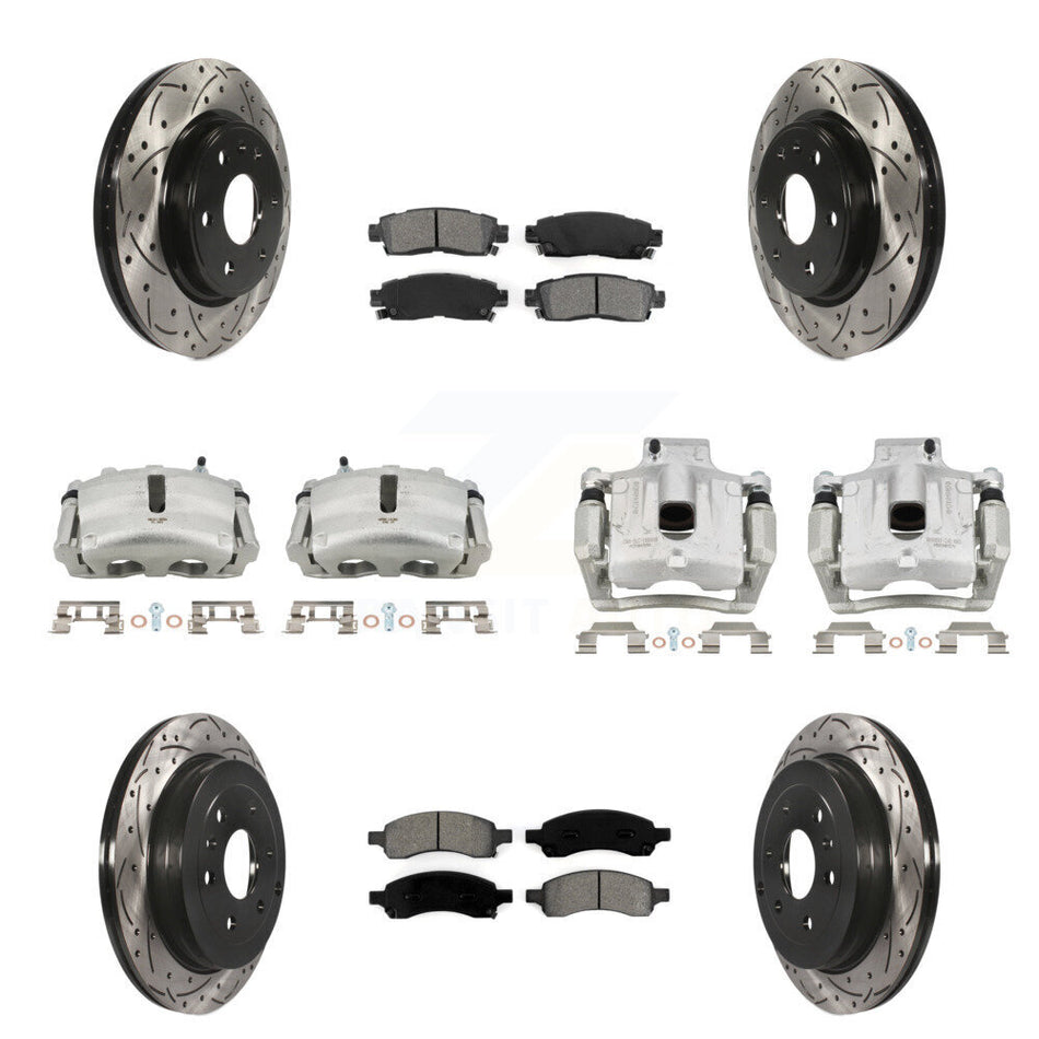 Front Rear Brake Caliper Drill Slotted Rotor Semi-Metallic Pad Kit (10Pc) For GMC Acadia KCD-100390S