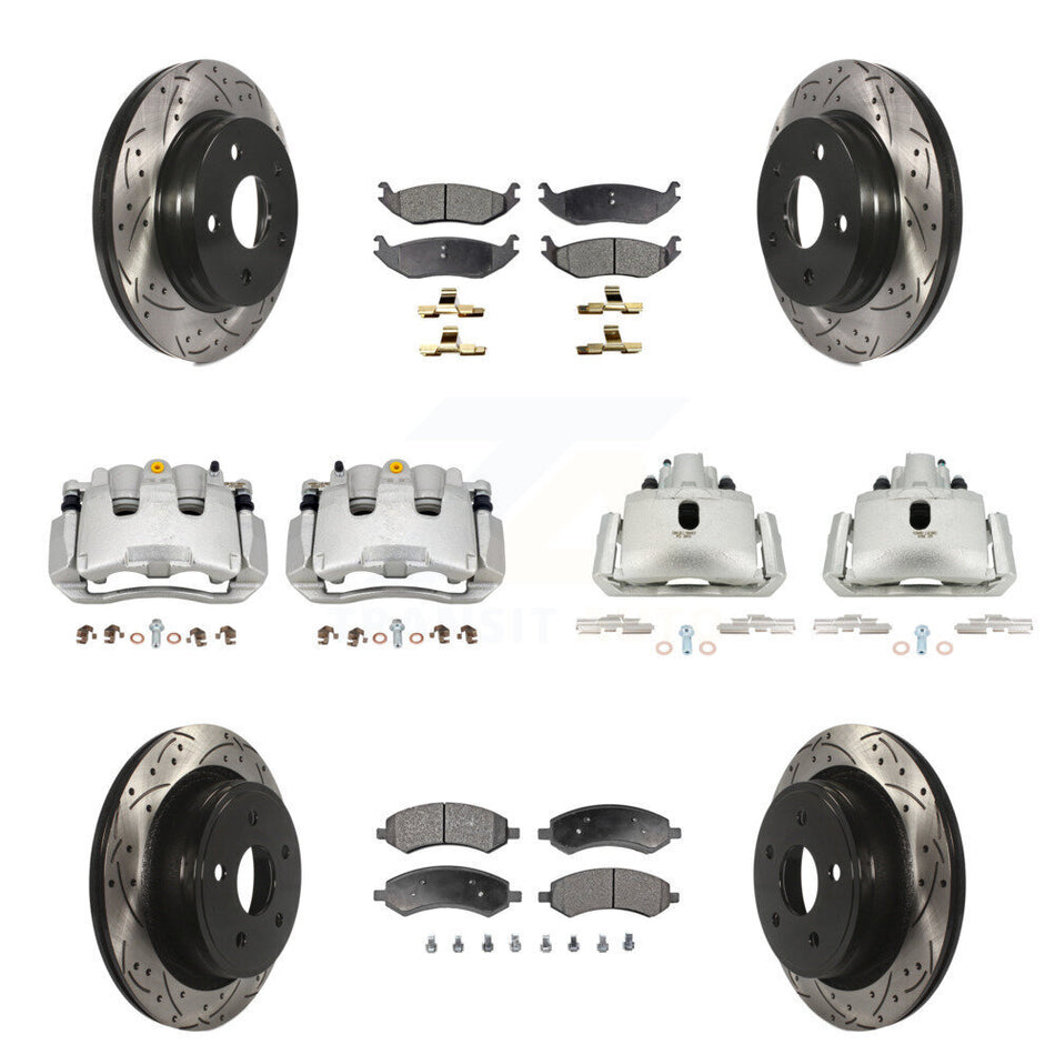 Front Rear Brake Coat Caliper Drill Slot Rotor Ceramic Pad Kit (10Pc) For Chrysler Aspen KCD-100390T