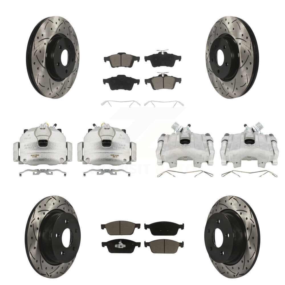 Front Rear Brake Coated Caliper Drill Slot Rotors Ceramic Pad Kit (10Pc) For Ford Escape KCD-100391C