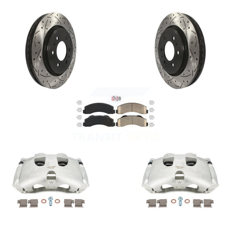 Front Disc Brake Coated Caliper Drilled Slotted Rotors And Ceramic Pads Kit For Ford F-150 KCD-100391N by Transit Auto