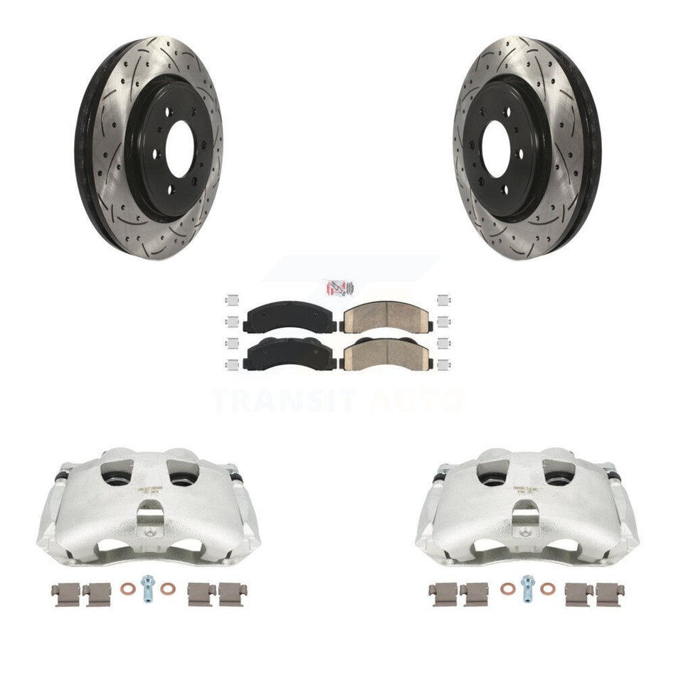 Front Disc Brake Coated Caliper Drilled Slotted Rotors And Ceramic Pads Kit For Ford F-150 KCD-100391N by Transit Auto