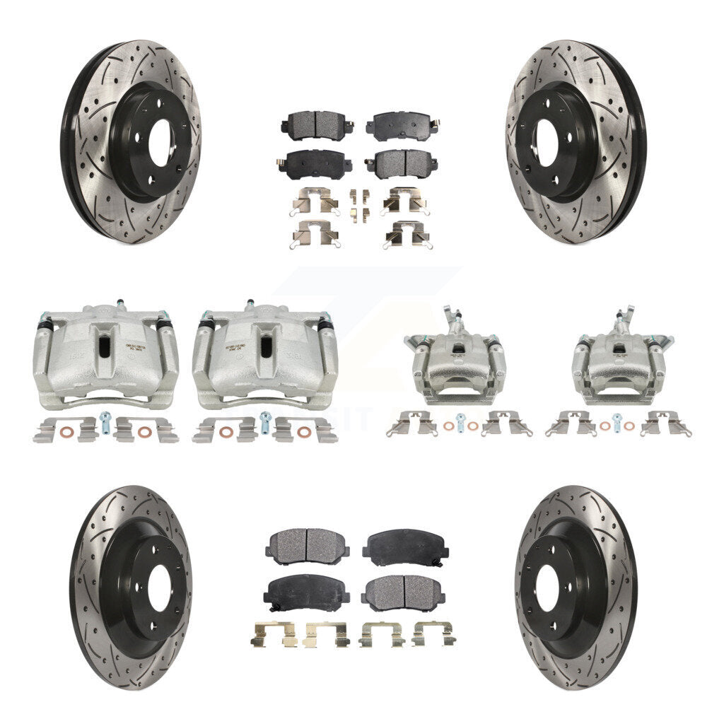 Front Rear Brake Caliper Drill Slotted Rotor Semi-Metallic Pad Kit (10Pc) For Mazda CX-5 KCD-100391P