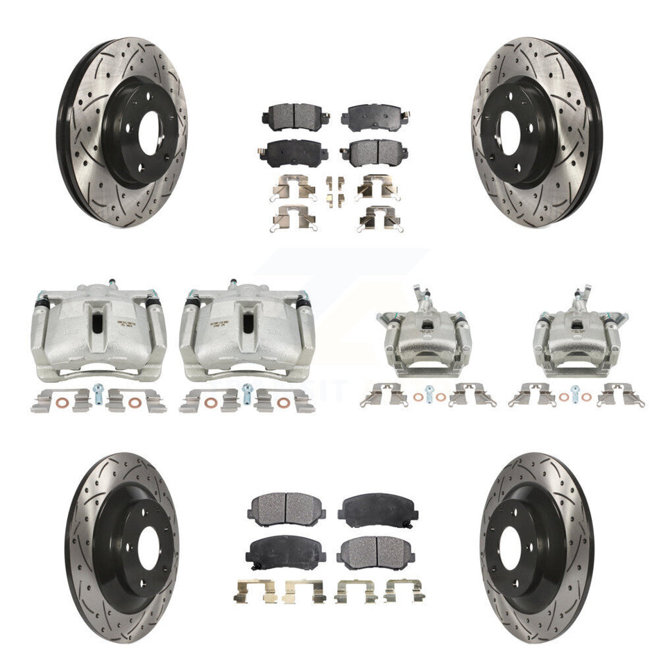 Front Rear Brake Caliper Drill Slotted Rotor Semi-Metallic Pad Kit (10Pc) For Mazda CX-5 KCD-100391P