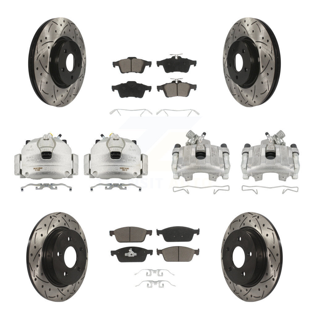 Front Rear Brake Caliper Drill Slot Rotor Ceramic Pad Kit (10Pc) For 13-18 Ford Focus ST KCD-100392C