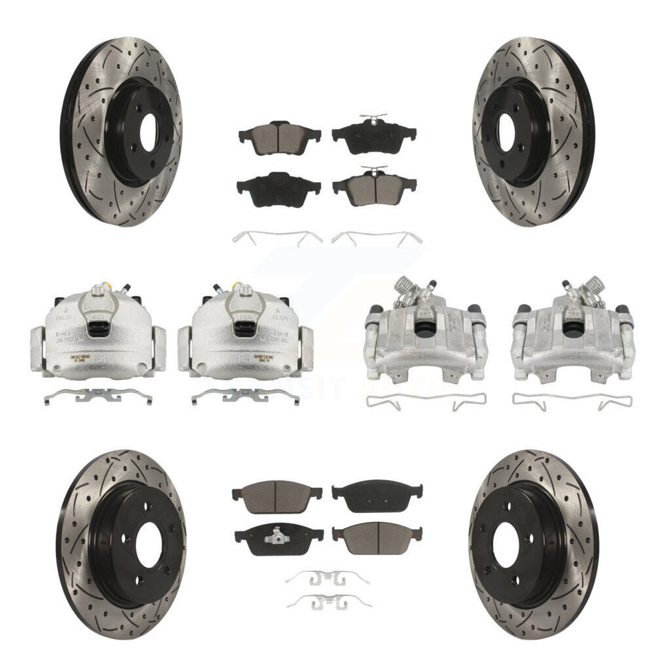 Front Rear Brake Caliper Drill Slot Rotor Ceramic Pad Kit (10Pc) For 13-18 Ford Focus ST KCD-100392C
