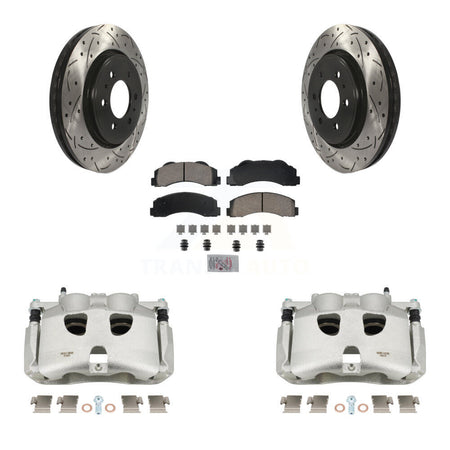 Front Disc Brake Coated Caliper Drilled Slotted Rotor And Ceramic Pad Kit For Ford F-150 KCD-100392N