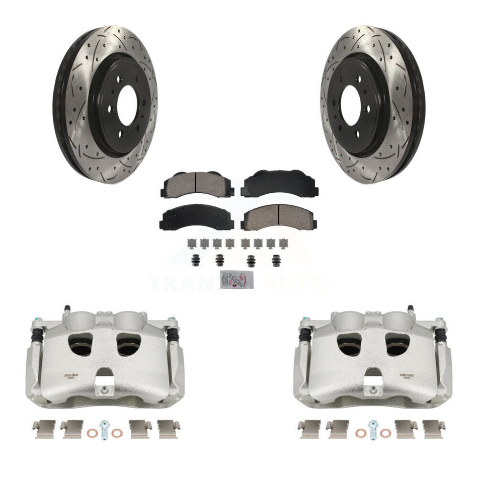 Front Disc Brake Coated Caliper Drilled Slotted Rotor And Ceramic Pad Kit For Ford F-150 KCD-100392N