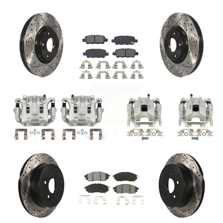 Front Rear Brake Caliper Drill Slot Rotor Semi-Metallic Pad Kit (10Pc) For Nissan Murano KCD-100392S