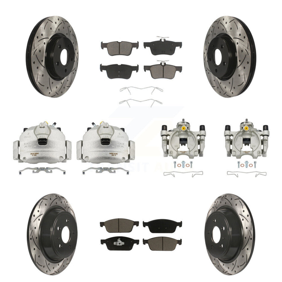 Front Rear Brake Caliper Drill Slot Rotor Ceramic Pad Kit (10Pc) For Ford Escape Lincoln KCD-100393C