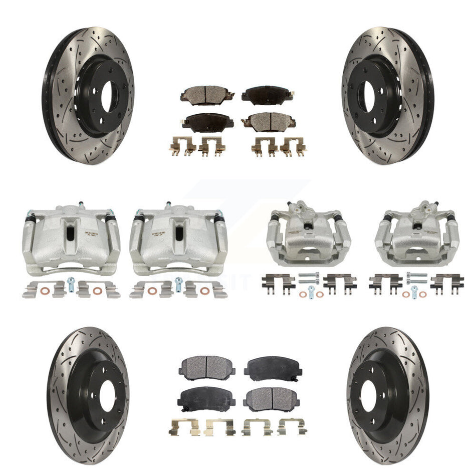 Front Rear Brake Caliper Drill Slotted Rotor Semi-Metallic Pad Kit (10Pc) For Mazda CX-5 KCD-100393P