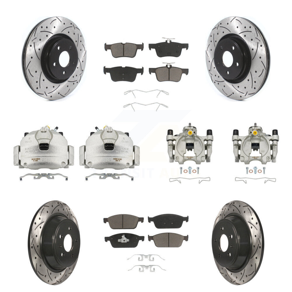 Front Rear Brake Coated Caliper Drill Slot Rotors Ceramic Pad Kit (10Pc) For Lincoln MKC KCD-100394C