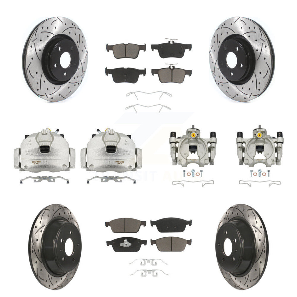 Front Rear Brake Coated Caliper Drill Slot Rotors Ceramic Pad Kit (10Pc) For Lincoln MKC KCD-100394C