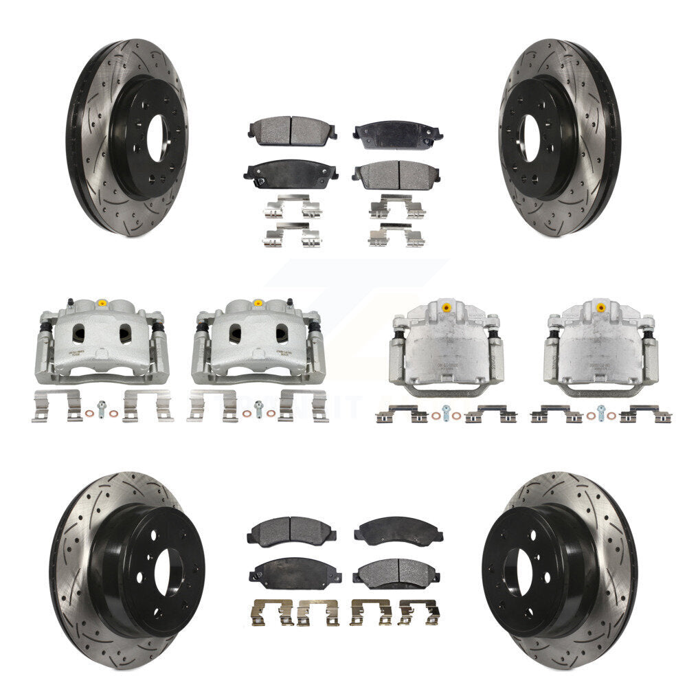 Front Rear Brake Caliper Drill Slot Rotor Semi-Metallic Pad Kit (10Pc) For Chevrolet GMC KCD-100394P