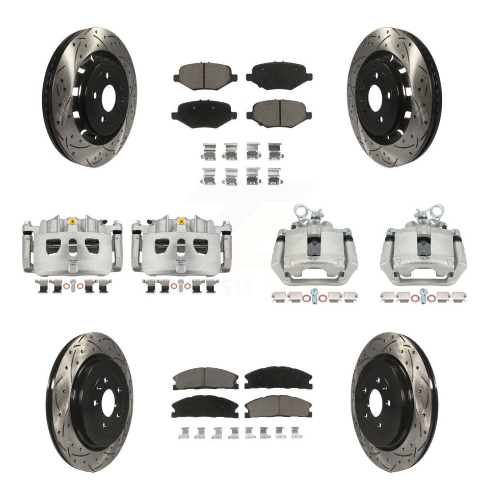 Front Rear Brake Caliper Drill Slot Rotors Ceramic Pad Kit (10Pc) For Ford Explorer Flex KCD-100395C