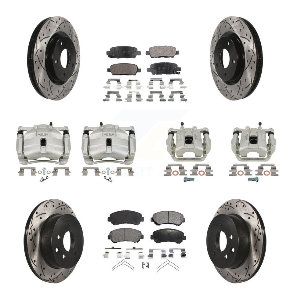 Front Rear Brake Caliper Drill Slot Rotors Semi-Metallic Pad Kit (10Pc) For Nissan Rogue KCD-100395P