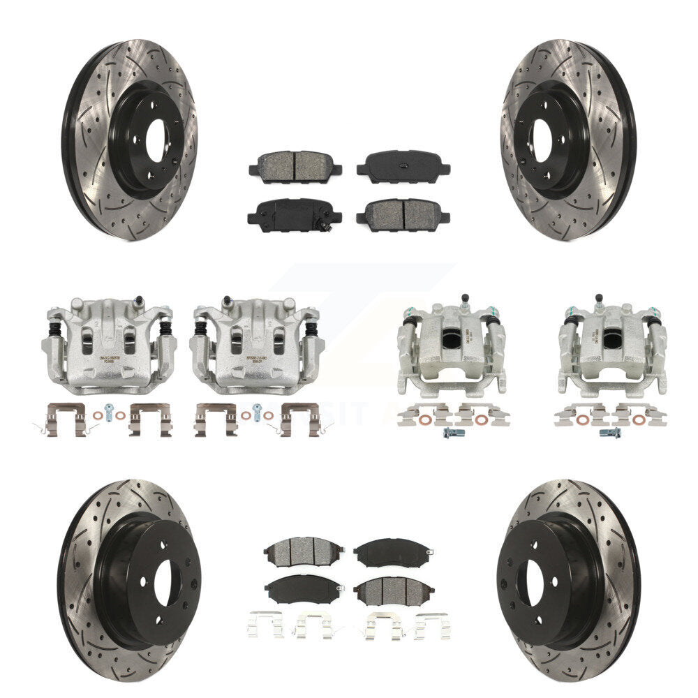 Front Rear Brake Caliper Drill Slot Rotors Semi-Metallic Pad Kit (10Pc) For INFINITI G37 KCD-100395S
