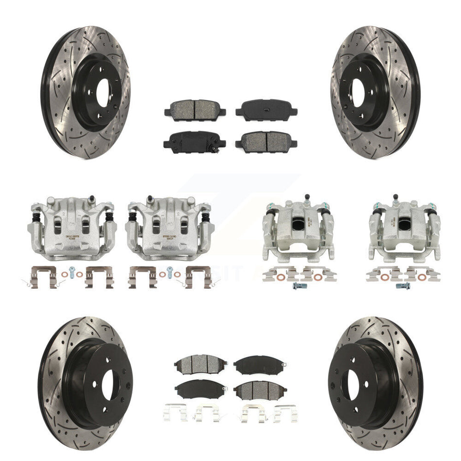 Front Rear Brake Caliper Drill Slot Rotors Semi-Metallic Pad Kit (10Pc) For INFINITI G37 KCD-100395S