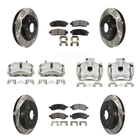 Front Rear Brake Caliper Drill Slotted Rotor Ceramic Pad Kit (10Pc) For GMC Acadia Buick KCD-100395T