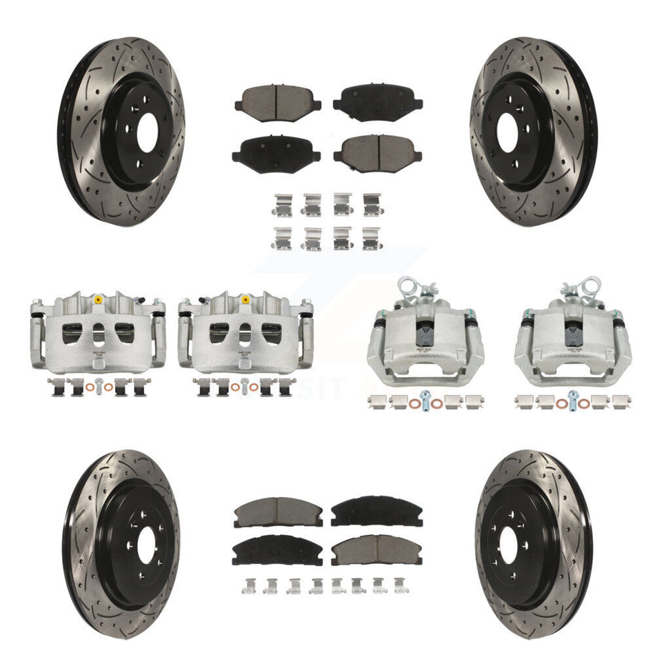 Front Rear Brake Caliper Drill Slot Rotor Ceramic Pad Kit (10Pc) For Ford Explorer Sport KCD-100396C