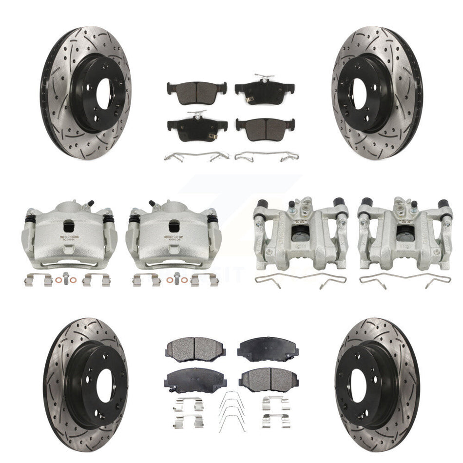 Front Rear Brake Caliper Drilled Slot Rotor Semi-Metallic Pad Kit (10Pc) For Honda Civic KCD-100396P