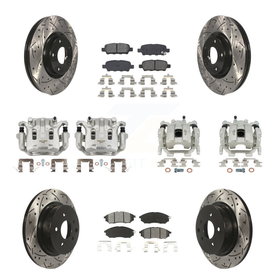 Front Rear Brake Caliper Drill Slot Rotor Semi-Metallic Pad Kit (10Pc) For INFINITI EX35 KCD-100396S