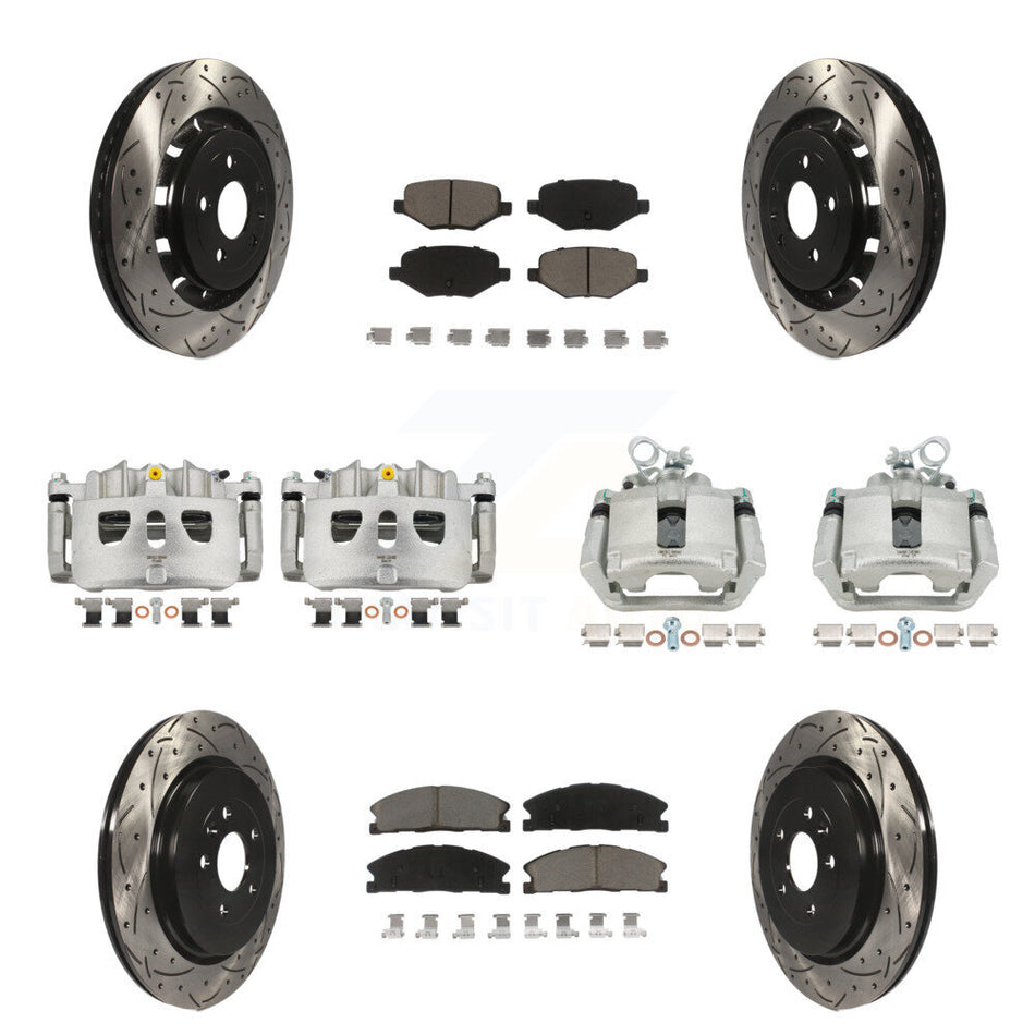 Front Rear Brake Caliper Drilled Slot Rotor Ceramic Pad Kit (10Pc) For Ford Explorer MKS KCD-100397C