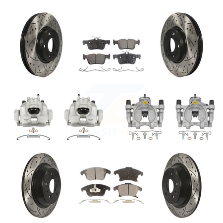 Front Rear Brake Caliper Drilled Slot Rotor Semi-Metallic Pad Kit (10Pc) For Ford Fusion KCD-100397P