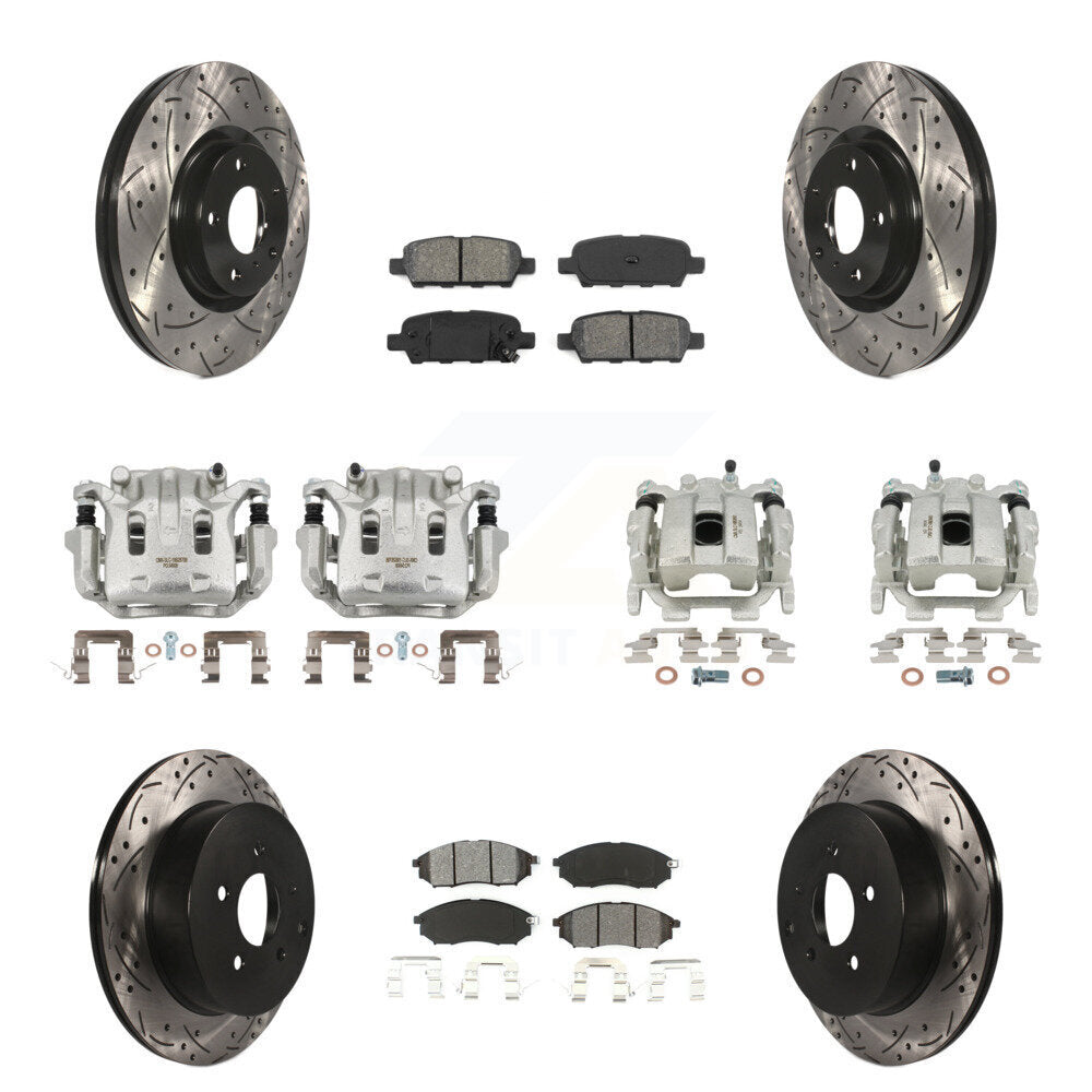 Front Rear Brake Caliper Drill Slot Rotor Semi-Metallic Pad Kit (10Pc) For INFINITI QX70 KCD-100397S