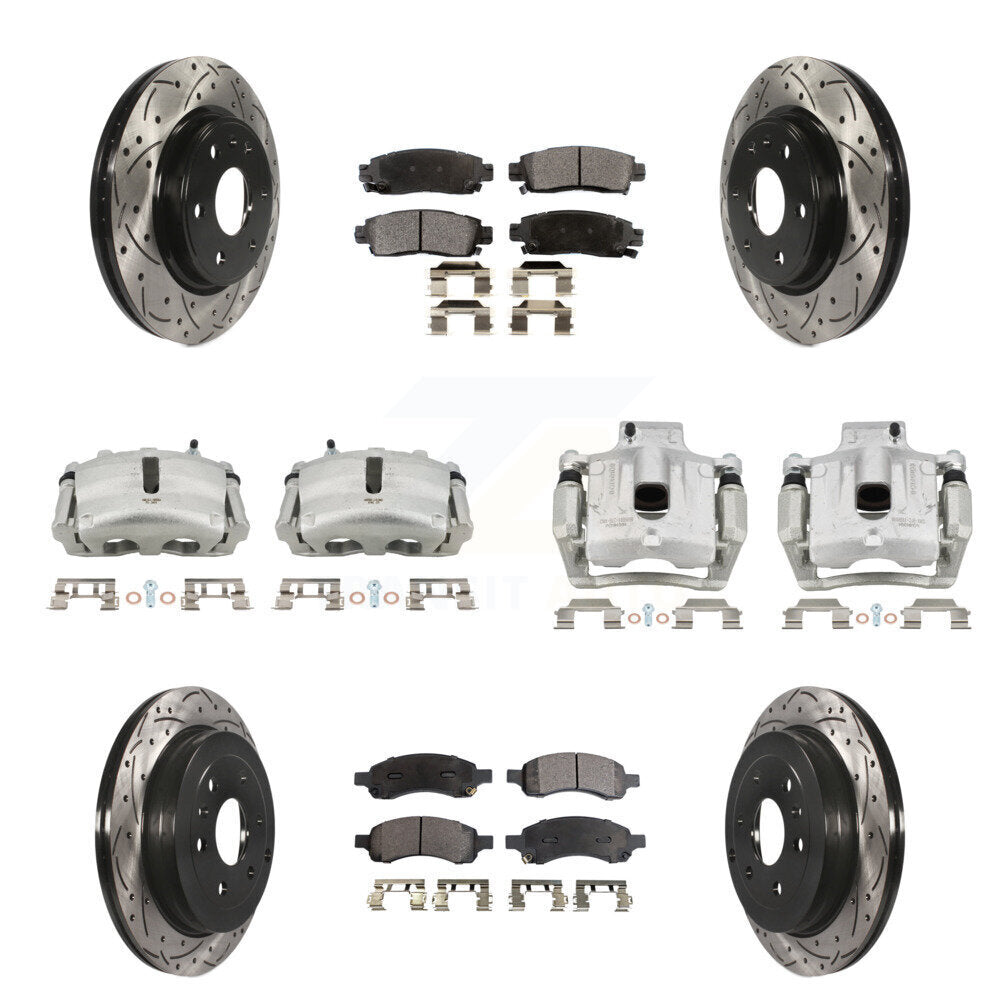 Front Rear Brake Caliper Drill Slotted Rotor Semi-Metallic Pad Kit (10Pc) For GMC Acadia KCD-100399P