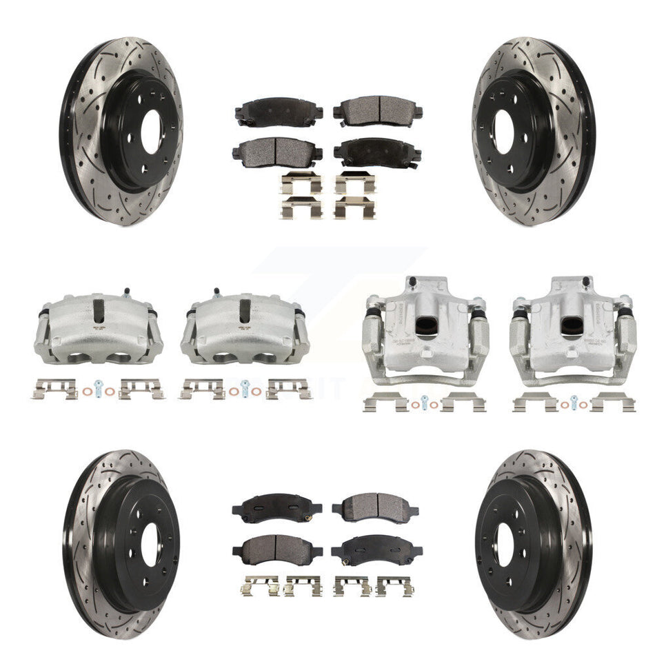 Front Rear Brake Caliper Drill Slotted Rotor Semi-Metallic Pad Kit (10Pc) For GMC Acadia KCD-100399P