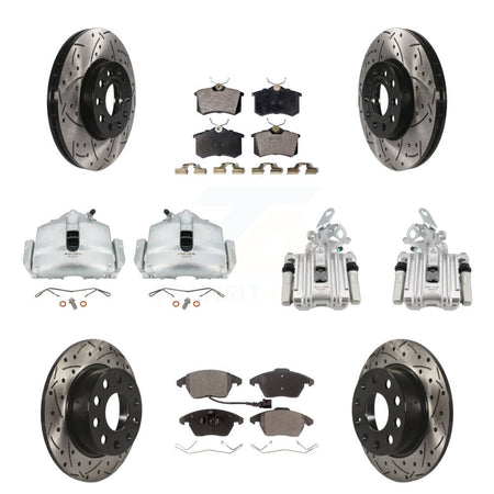 Front Rear Brake Caliper Drilled Slot Rotor Ceramic Pad Kit (10Pc) For Volkswagen Beetle KCD-100399T