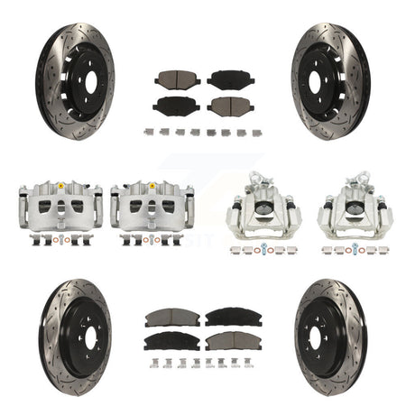 Front Rear Brake Caliper Drill Slotted Rotor Ceramic Pad Kit (10Pc) For 2016 Lincoln MKS KCD-100400C