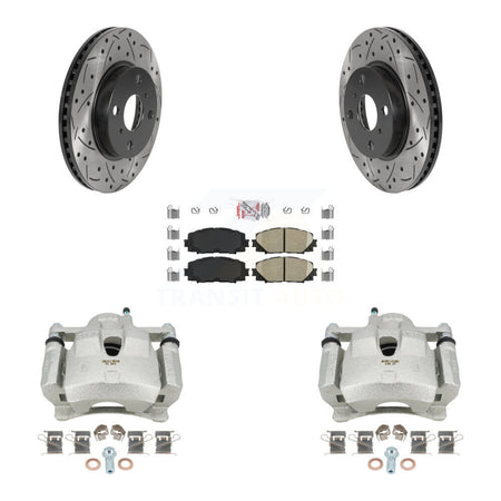 Front Disc Brake Coated Caliper Drilled Slotted Rotor & Ceramic Pad Kit For Toyota Yaris KCD-100400N