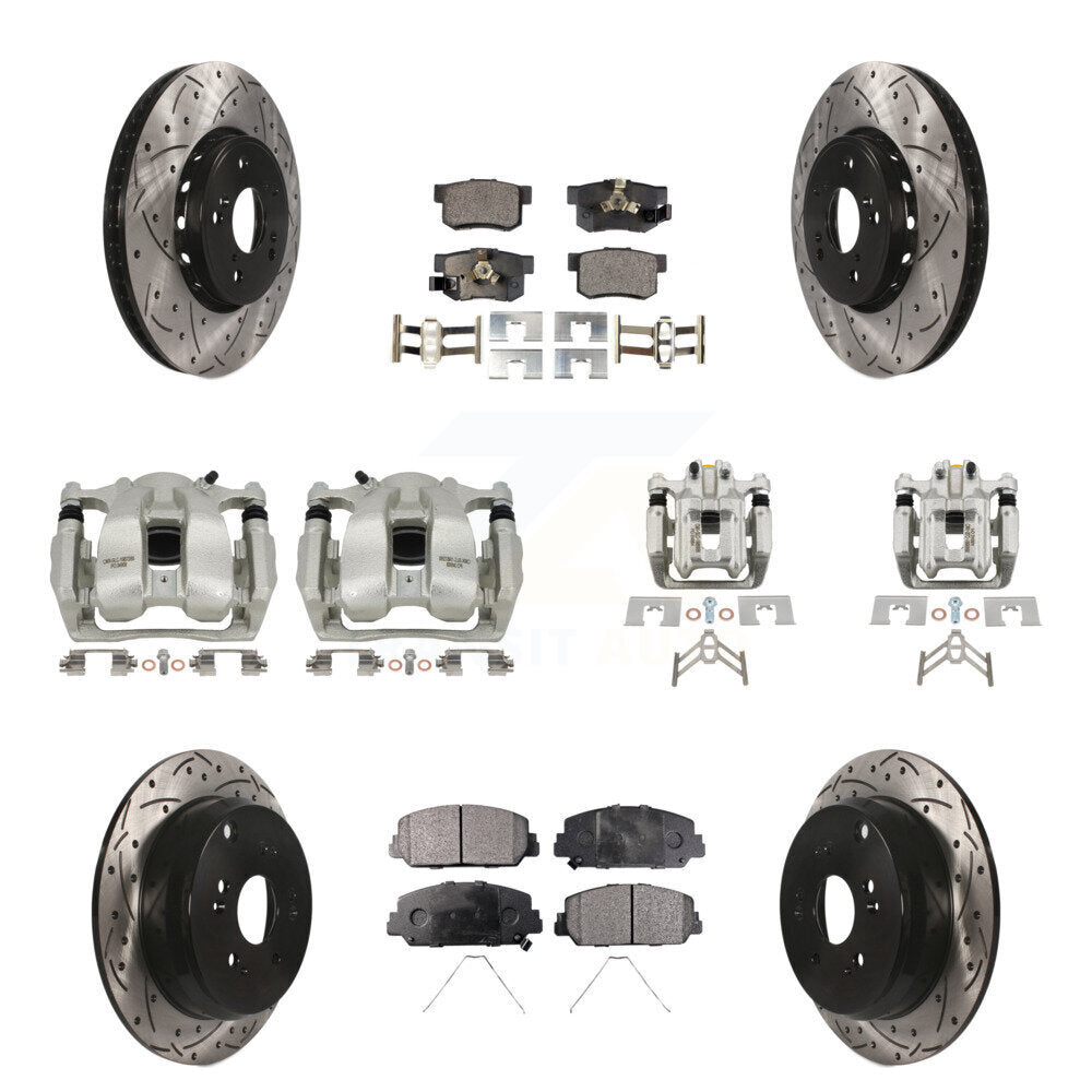 Front Rear Brake Caliper Drill Slotted Rotors Semi-Metallic Pad Kit (10Pc) For Acura RDX KCD-100400P