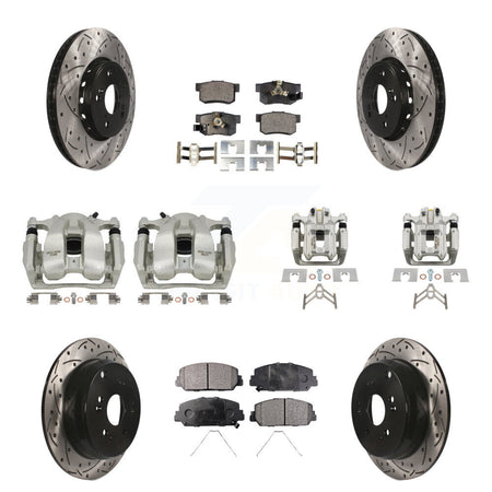 Front Rear Brake Caliper Drill Slotted Rotors Semi-Metallic Pad Kit (10Pc) For Acura RDX KCD-100400P