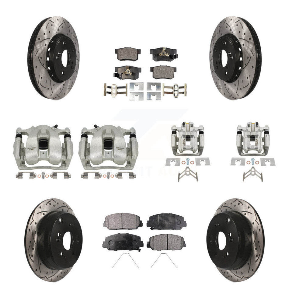 Front Rear Brake Caliper Drill Slotted Rotors Semi-Metallic Pad Kit (10Pc) For Acura RDX KCD-100400P