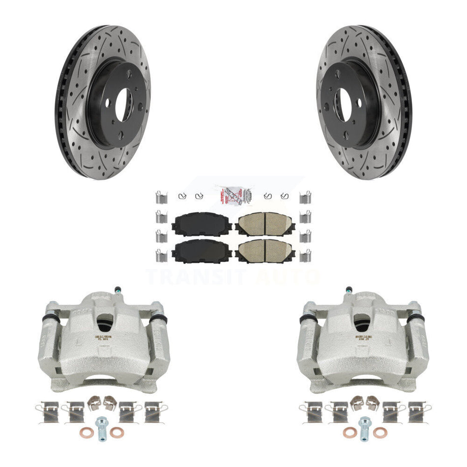 Front Disc Brake Coated Caliper Drilled Slotted Rotor & Ceramic Pad Kit For Toyota Yaris KCD-100401N