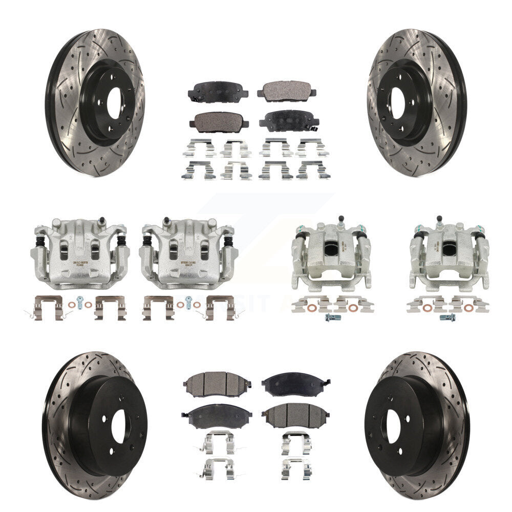 Front Rear Brake Caliper Drill Slot Rotor Semi-Metallic Pad Kit (10Pc) For Nissan Murano KCD-100401P