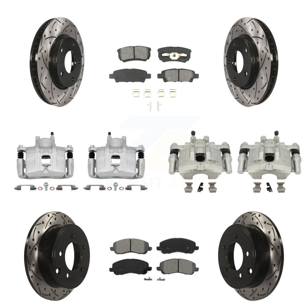 Front Rear Disc Brake Coated Caliper Drilled Slot Rotor Semi-Metallic Pad Kit (10Pc) For KCD-100401S