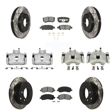 Front Rear Disc Brake Coated Caliper Drilled Slot Rotor Semi-Metallic Pad Kit (10Pc) For KCD-100401S