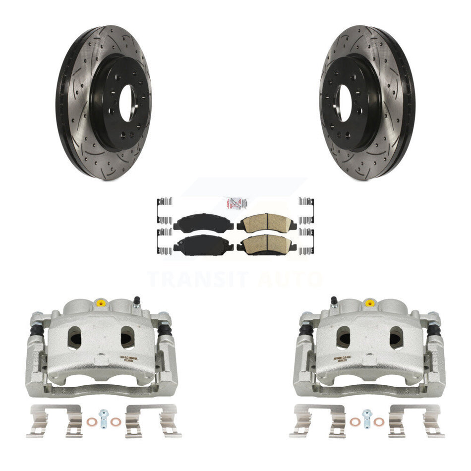 Front Brake Caliper Drill Slot Rotors Ceramic Pad Kit For Cadillac XTS With 6 Lug Wheels KCD-100403N